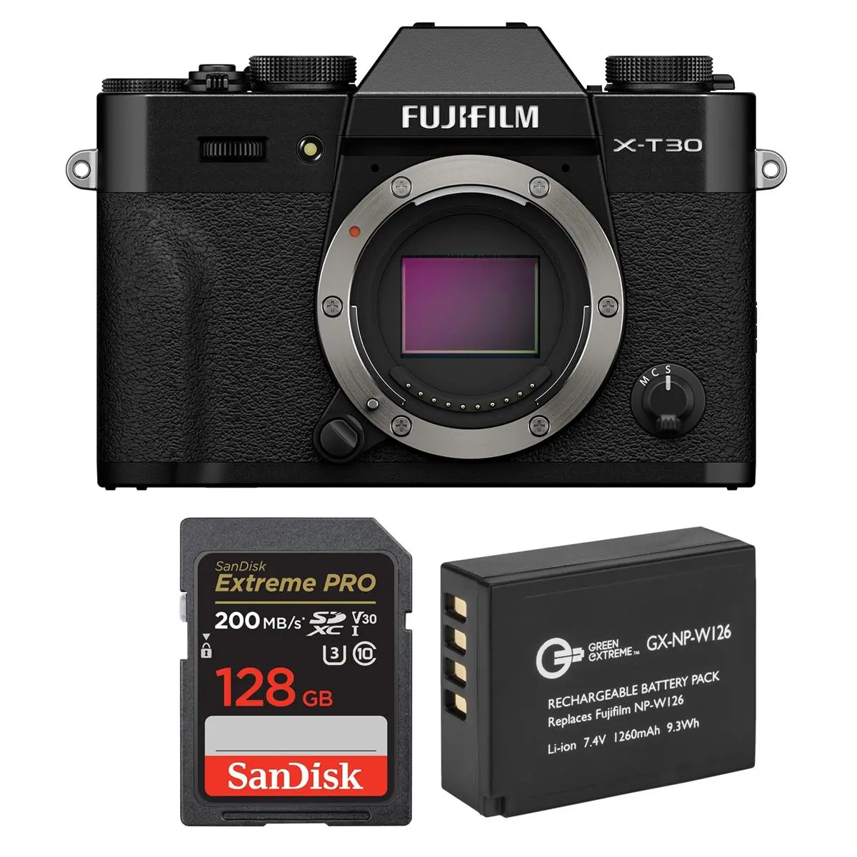 Fujifilm X-T30 III Mirrorless Camera, Black, Bundle with Extra Battery and 128GB Memory Card