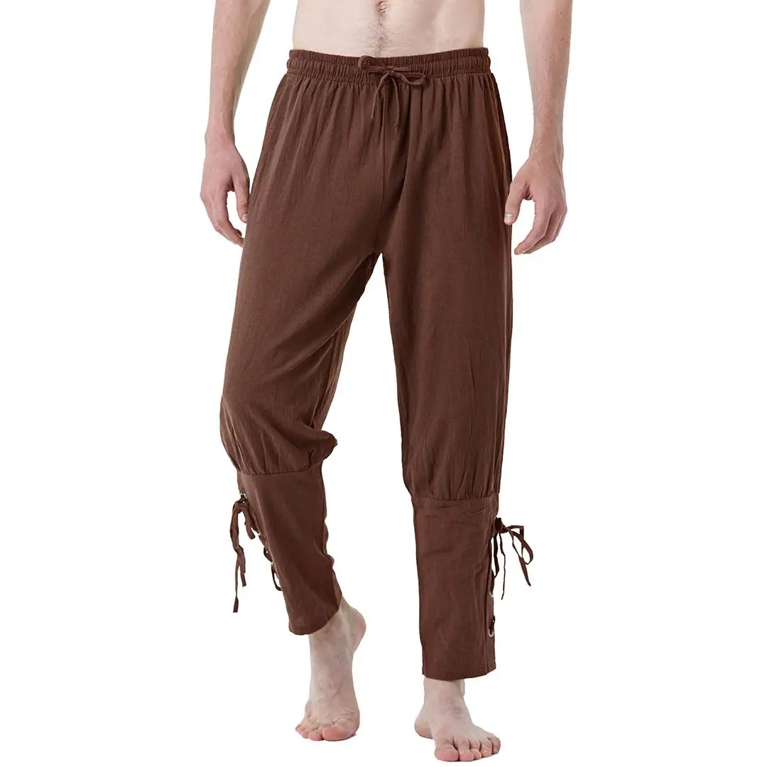 JEMITOP Men's Pure Cotton Vintage Ankle-Banded Menswear Pants - Ideal for Renaissance, Pirate Medieval Costume Outfits, Plain, Beach Outfits, Viking, 100% Cotton, Breathable, Holiday, Xxxl, Banded Cuffs, Ankle-Length