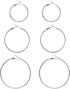 3 Pairs 40 50 60mm Sterling Silver Big Hoop Earrings For Women Large Hypoallergenic Circle Endless Thin Oversize Silver Hoops