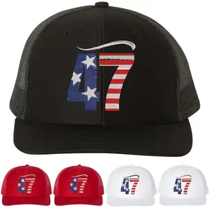 47th President of America Embroidered Trucker Hat | Trump American Flag Mesh Back Unisex Cap | MAGA Hat for Trump Supporters