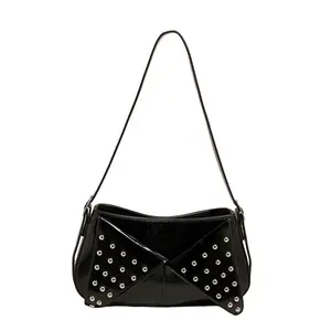 26 trendy women's studded underarm bags, punk-style unique small square bags, suitable for daily use, niche cool multifunctional high-quality commuter bags, everyday commuting handbags, versatile shoulder bags