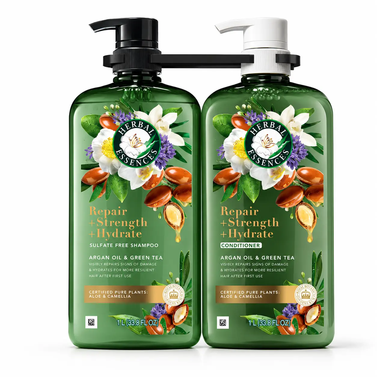 Herbal Essences Pure Plants Argan Oil & Green Tea Shampoo & Conditioner, 33.8 fl. Oz each., Pack of 2, kits, repair, strength, hydrate, haircare,
