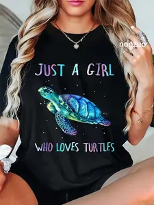 100% Cotton Unisex Turtle Watercolor Sea Ocean Just A Girl Who Loves Turtles T-Shirt