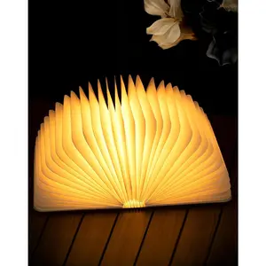 Magnetic Wooden Book Lamp - 8.3in Compact LED Night Light with Open Book Shape, Walnut Finish, Thoughtful Gift for Women, Warm Ambient Home Decor Lighting