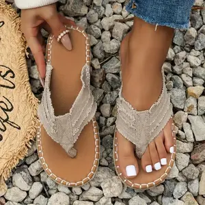 Summer New Flat Clip Toe Fisherman Shoes, Boho Outer Wear Sandals Slippers, Thick Bottom Solid Color Round Toe Buckle Strap Sandals, Stylish Outer Wear Woven Beach Sandals For WomenGift(Sheets)