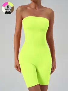Women's Sporty Sleeveless Crop Top Bodysuit, Plain Tight-Fitting Short One-Piece Sports Shirt, Comfortable Breathable Yoga Jumpsuit, Sporty Comfy Jumpsuit, Sports Jumpsuits
