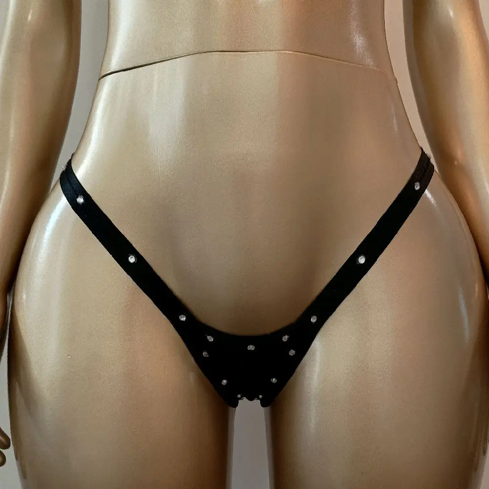 Exotic Dancewear: Y-back Thong with Clear Crystal Trim