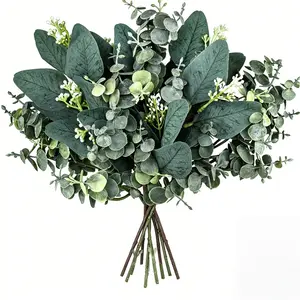 20 Pieces Mixed Artificial Oval Eucalyptus Leaves, Seed Stems & Spray for Vase Flowers Wreaths Bouquets Wedding Decorations