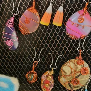 Wire Wrapped Medium & Large Gemstone Charms Handcrafted with Pink Agate, Septarian, & Unakite Stones Unique Copper Wrapping for Natural Variations