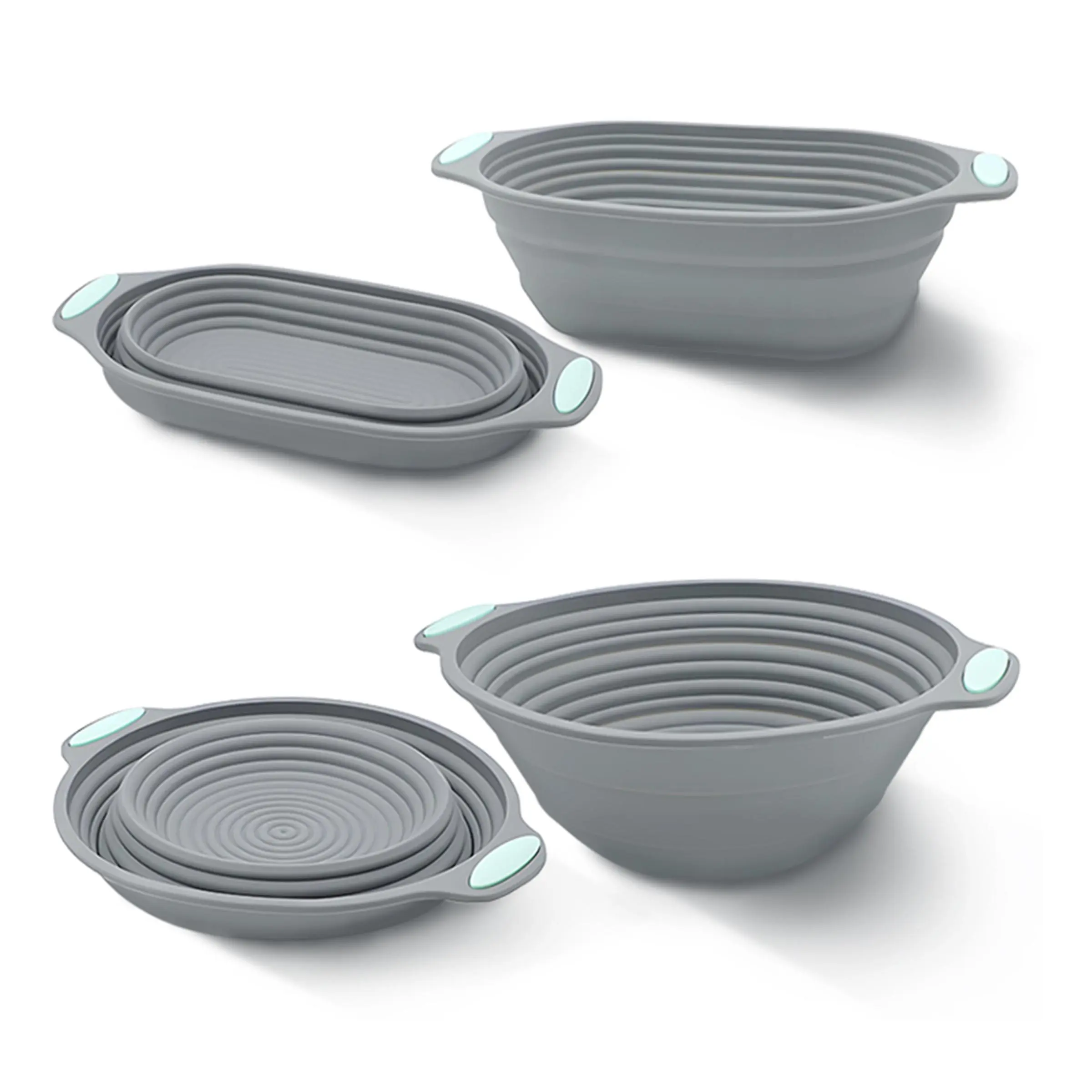 Modern Silicone Bread Baking Basket, 2 Counts/set Round & Oval Foldable Sourdough Proofing Basket, Bread Making Tools for Home Kitchen, Baking Supplies, Bread Proofing Baskets