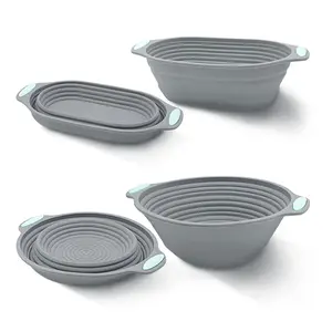 Modern Silicone Bread Baking Basket, 2 Counts/set Round & Oval Foldable Sourdough Proofing Basket, Bread Making Tools for Home Kitchen, Bread Proofing Baskets