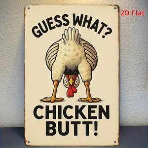 Funny Farmhouse Chicken Wall Decor, Retro Metal Sign with "Chicken Butt" Text - Vintage Kitchen, Cafe, Garage Decoration, Country Cooking Theme Decorations, Cafe Decorations, Bathroom Sign Home Decor Gift, Easy Mount, Industrial Style, Lightweight