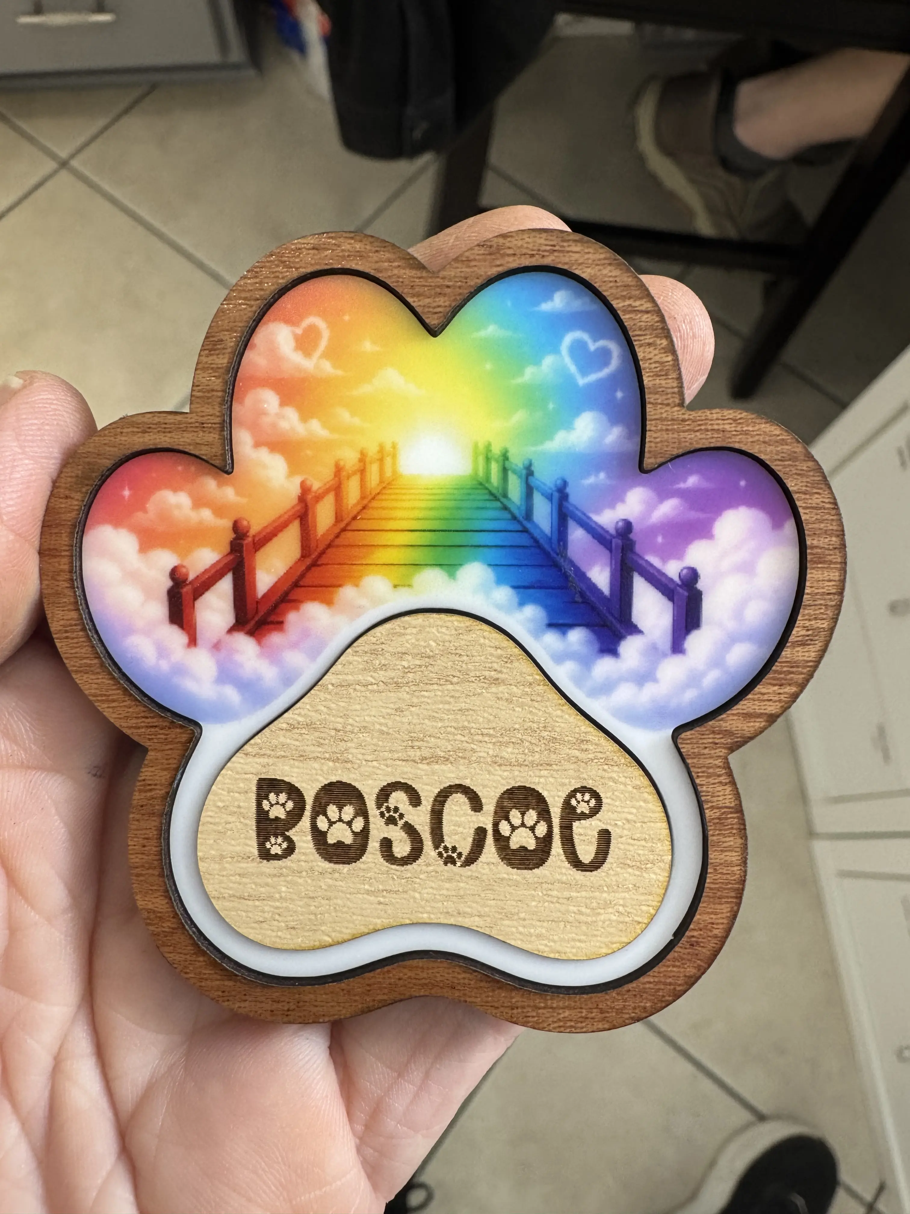 Dog Paw Print Memorial Magnet - Custom engraved with the name of your pet