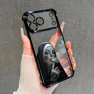 Rebellious Nun Pattern Four Corner Anti-Fall Phone Case Transparent Electroplated Protective Cover for iPhone 17 Pro Max Air 16 15 Plus 14 13 12 11 E.