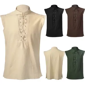 Men's Pirate Renaissance Viking Steampunk Medieval Gothic Celtic Sleeveless Shirt Barbarian Menswear Clothes Costumes Gamis