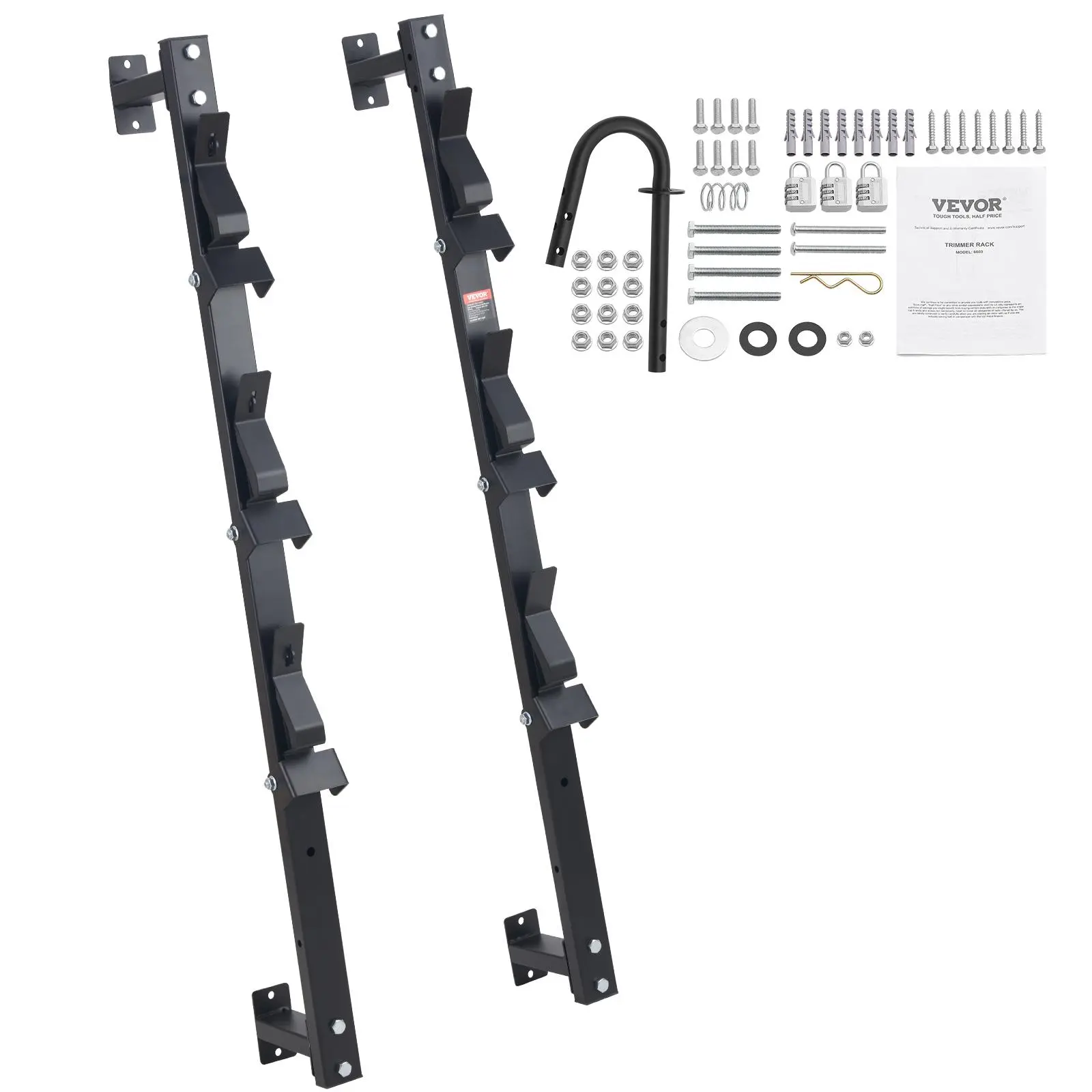 Spring new arrivals Trimmer Rack, 3 Place Weeder Trimmer Rack, Trim Holder Trailer Rack with Zinc Alloy Password Lock, Wall-mounted or Mount on Enclosed Trailer Landscape Weed Eater, Pair