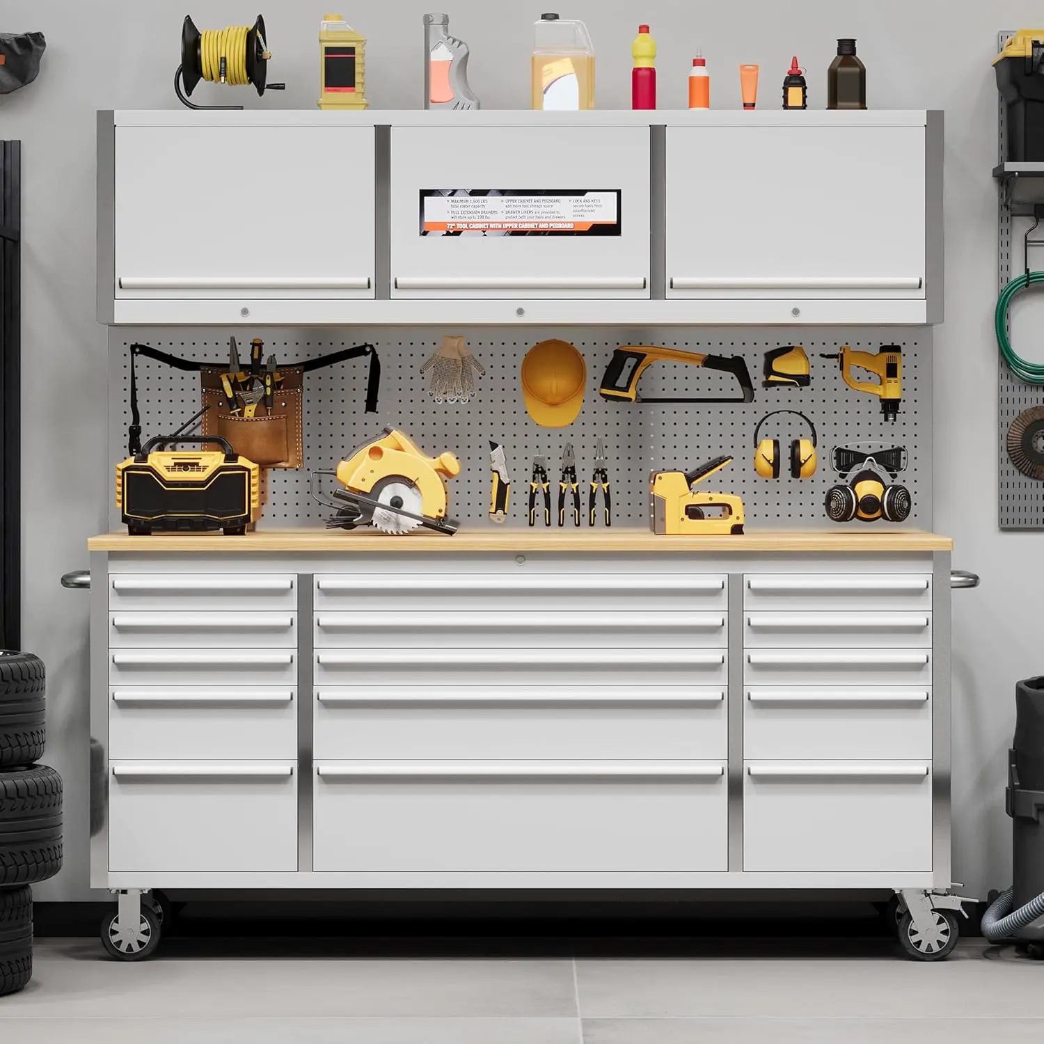 72-Inch Heavy Duty Lockable Tool Chest - 15-Drawer Mobile Tool Cabinet with Locking System, Stainless Steel Sturdy Structure, High Capacity for Home Workshop and Garage, Lockable Tool Storage