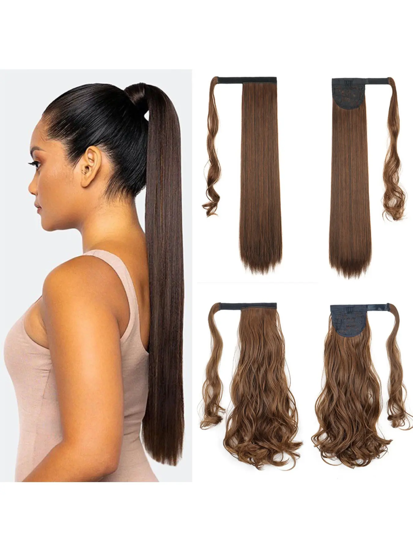 Women's Wig Ponytail Magic Tape Long Hair Braid Tie-Up Synthetic Hair Ponytail Wavy Curly Hair Ponytail, Stylish and Convenient False Hair Extension, Synthetic Hairpieces, Hair Extensions Ponytail