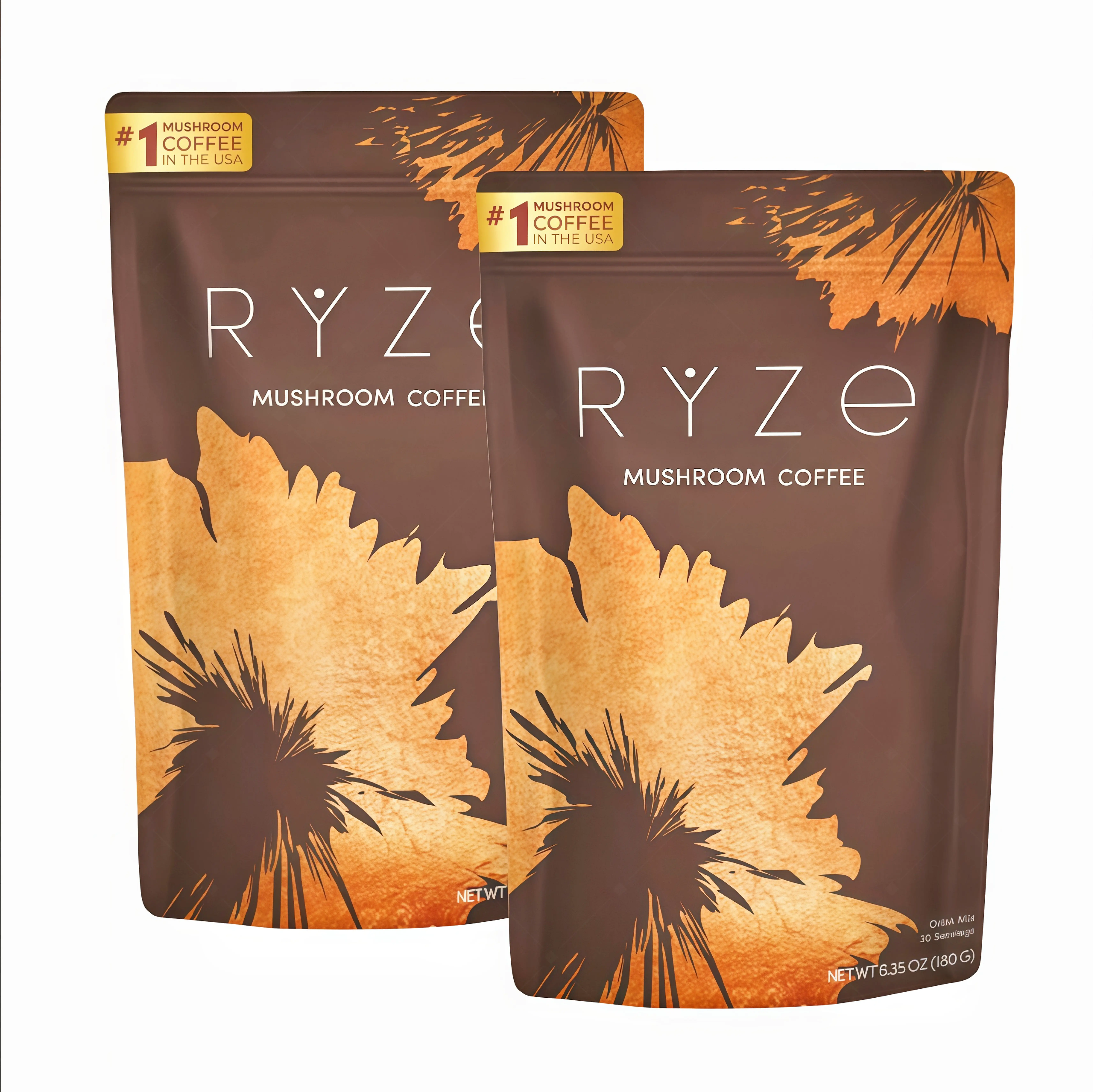 2 Piece RYZE Mushroom Coffee USDA Organic with 6 Adaptogenic Mushrooms and MCT Oil OK USA Grown Instant Coffee for Better Energy, Focus, Digestion, Immunity with Turkey Tail, Shitake, Lion's Mane, 30 Servings Vitamin