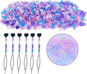 1606pcs Beads Kit for Hair Braids Including 600pcs 9x6mm Pony Beads,1000pcs Elastic Rubber Bands, and 6pcs Quick Beaders Hair Beads for Braids for