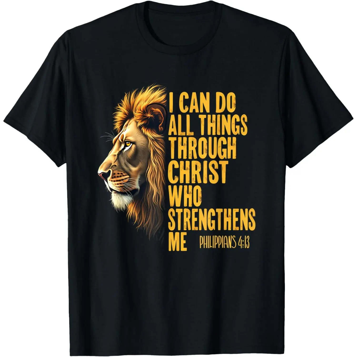Men's Philippians 4:13 Religious Lion Graphic Cotton T-Shirt - Short Sleeve Menswear Top, Soft Natural Fabric, Moisture Absorbent Fashion Casual Apparel for Sports, 0HALDO Design Christian Strengthening Wear, Round Neck