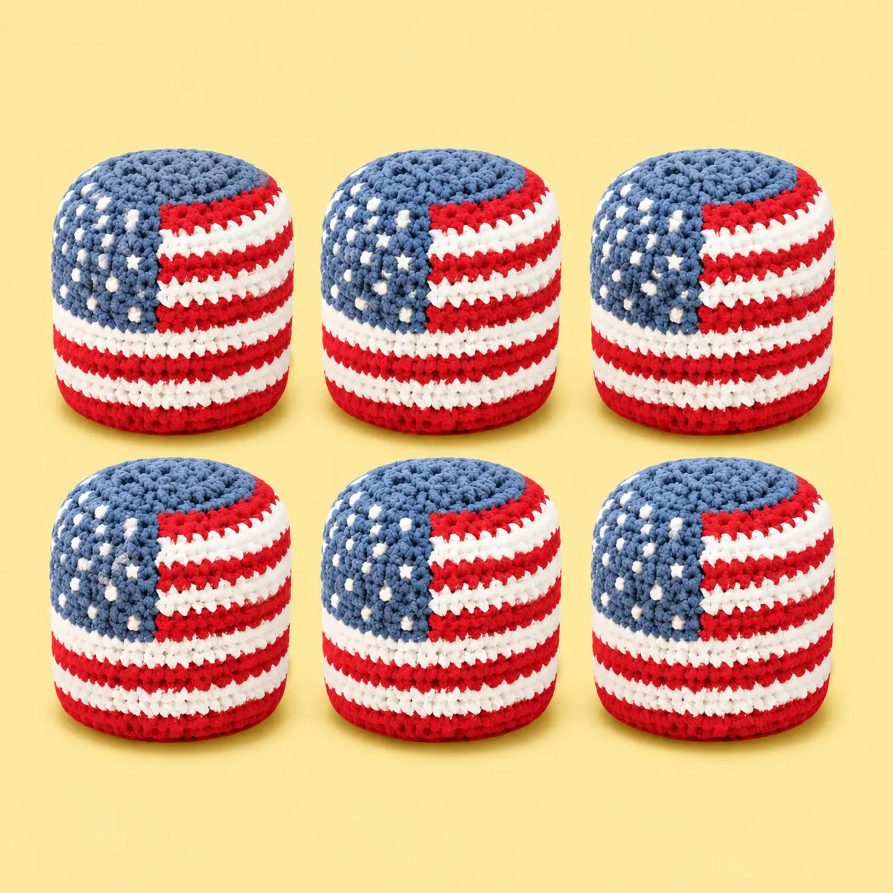 Independence Day USA Flag Knitted Footbag Sack Handmade Hacky Sack Ball Soft Cotton Kick Bag for Beach Camping Outdoor Party Games Reflex Training Gift