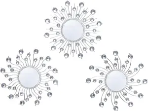 3 Pack Crystal Sunburst Wall Mirror Décor Rhinestone Mirrors Decorative Home Wall Art for Living Room Bedroom Entryway