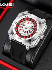 Skmei Punk Casino Watch, Cool Rotating Luxury Casual Men's Roulette Watch, Round Analog Dial, Alloy Case, Mineral Glass, Button Cell Battery
