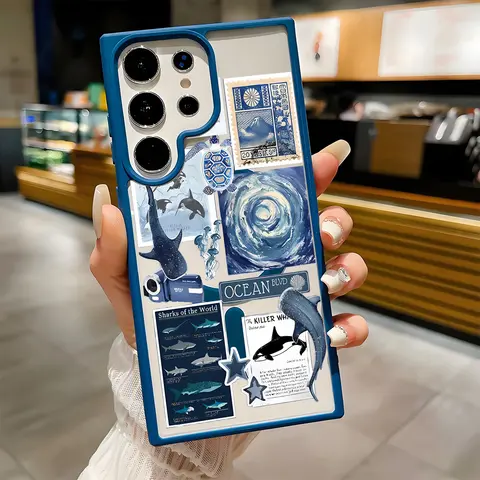 Whale Shark Pattern Clear Magnetic Phone Case, Compatible with MagSafe Silicone Bumper Protective Cover For Samsung S26 S25 S24 S23 S22 Ultra Plus FE Girl