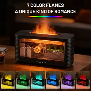 Colorful flame fireplace scented oil diffuser, waterless automatic shut-off humidifier with timer for home bedroom gift, automatic shut-off protection, bourbon humidifier, home fragrance