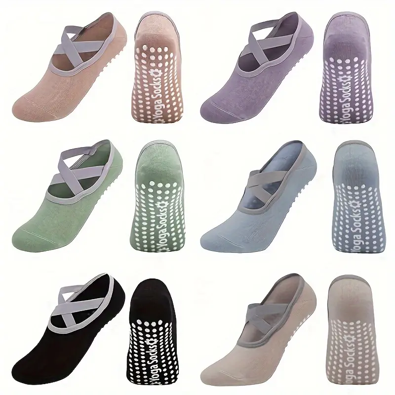 Women's Tube Sports Socks, 6-Pair Mixed Color Pack, All-Season Non-Slip Grip Socks for Yoga, Pilates & Indoor Sports, All Season Socks