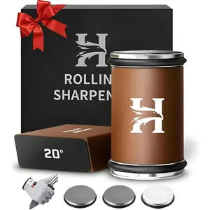 Rolling Knife Sharpener Kit 3-Stage 400/1000/3000 Grit Discs 15° & 20° Magnetic Angles Replaceable Diamond & Ceramic Discs Professional Kitchen & Chef Knife Sharpening System