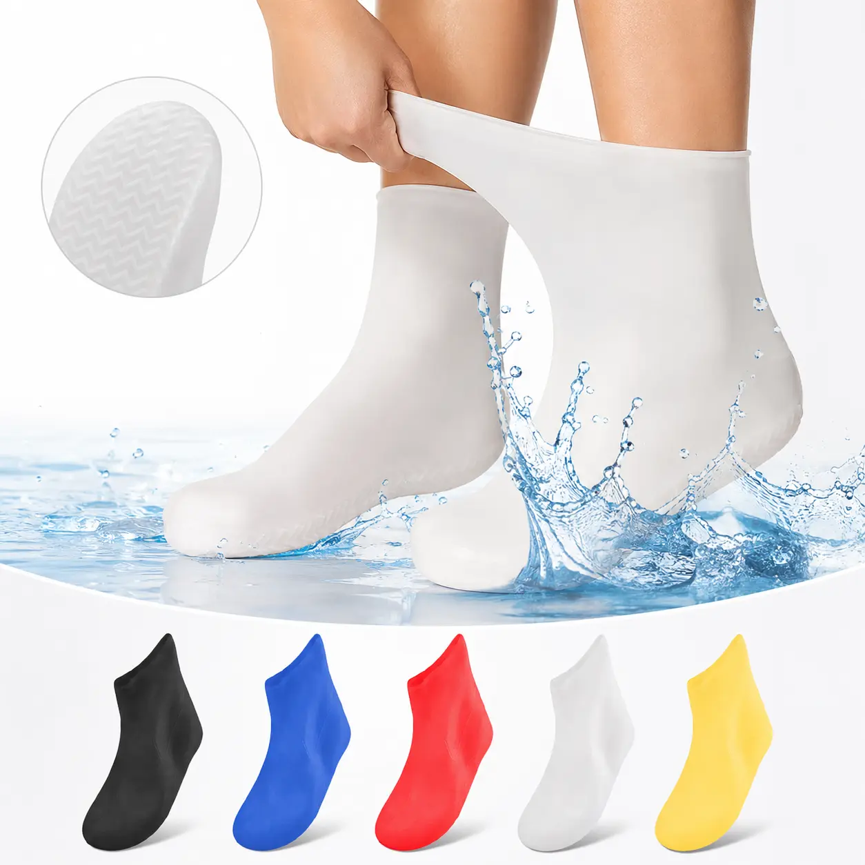 Silicone Waterproof Disposable Shoe Covers, Unisex Non-Slip Treaded Sole Seamless Reusable Compact Boot Protectors for Travel, Rain, Snow (Multi Sizes)