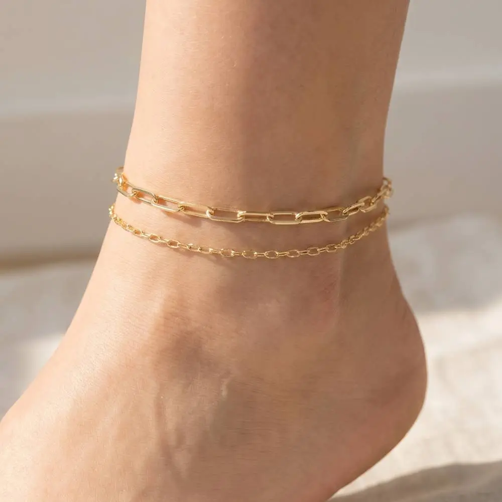 Double Strand Layered Link Chain Anklet