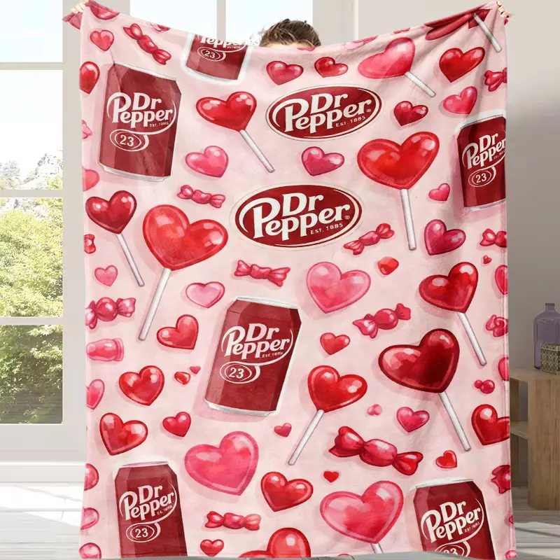 Countdown Sale! A warm nap blanket cozy flannel blanket Dr Pepper Themed Flannel Blanket Soft Warm Throw Blanket with Classic  Logo Red Bows and Hearts Pattern for Bedroom Living Room Sofa Couch All Seasons Cozy Blanket for Dr Pepper Fans and Collectors s