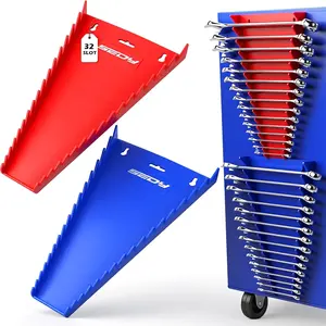 2-Pack Magnetic Wrench Organizer, 32-Slot Premium Wrench Rack Holder Tool Trays for Toolboxes Drawer Storage, SAE (1/4" - 1-1/16") & Metric (6mm - 24mm)