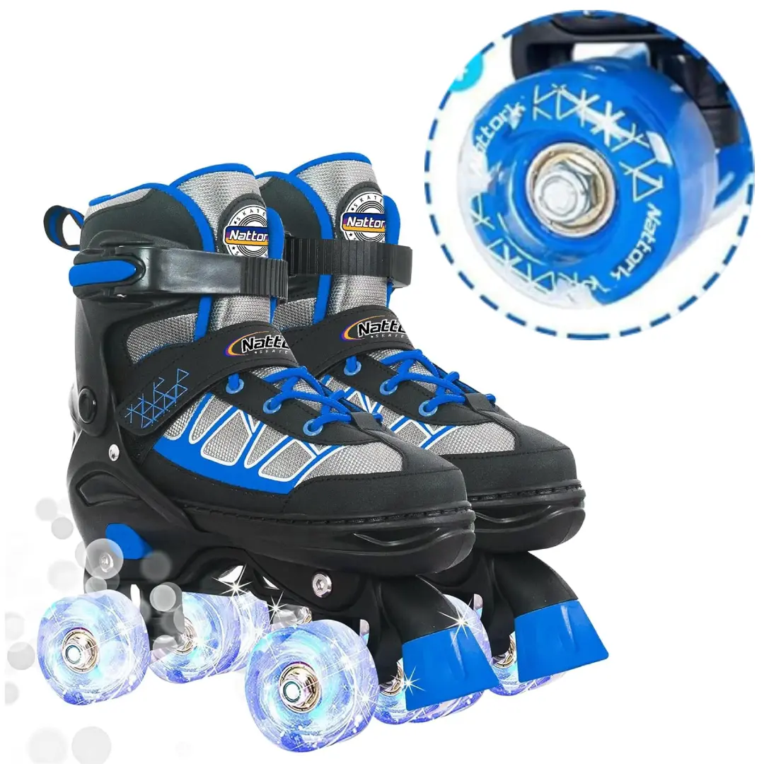 Kids' Adjustable Roller Skates - 4-Size, Light-Up Wheels, Beginner-Friendly, Indoor & Outdoor Sports Footwear, Ideal Birthday Holiday Gift, Kid Boy Girl