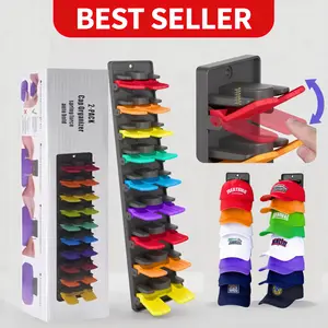 Hat Organizer for Baseball Caps 2 Packs with Built-in Spring Clips - Wall Mount Closet Hat Rack Holder, Adjustable Storage for Door/Closet Display Hat Racks Hanger (Strong Adhesive & Screws)