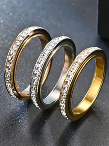 Rotatable Zircon Anxiety Relief Ring, Titanium Steel Finger Gyroscope Ring, Square Crystal Zircon, Comfortable Wear, Size 5-10
