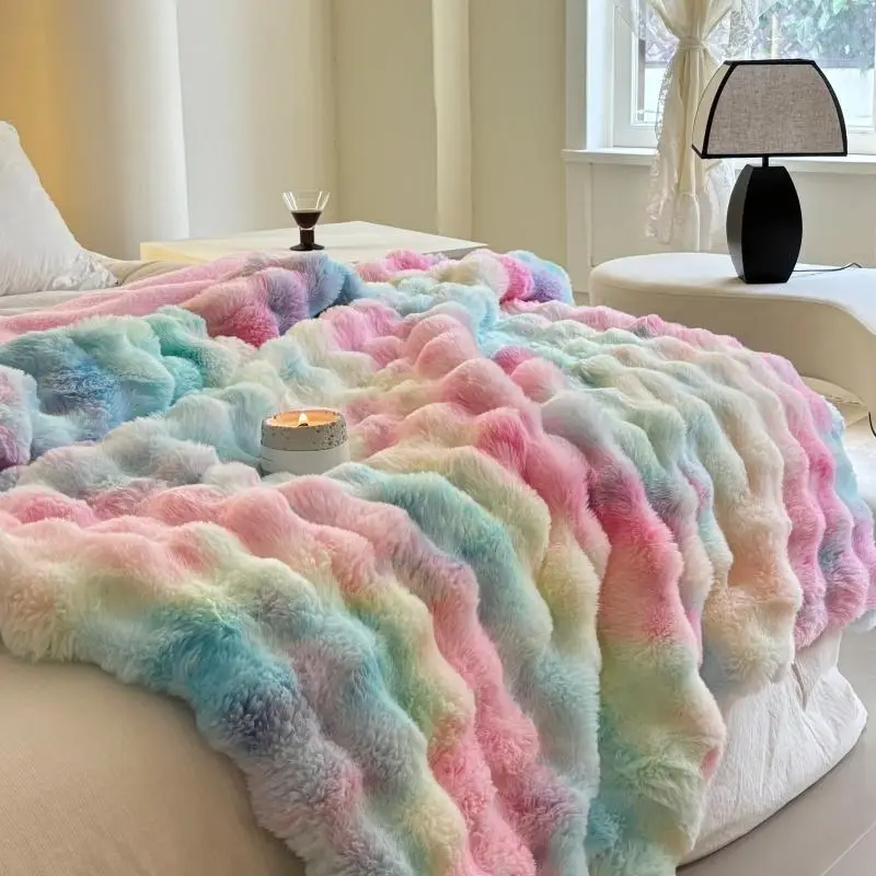 Tie Dye Fluffy Plush Blanket, 1 Count Colorful Soft Warm Throw Blanket, Bedding Supplies for Home, Camping, Dormitory, Office, Travel, Bedroom Decor,