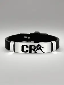 Cr7 Stainless Steel Silicone Bracelet, Sport Style Design, Perfect Gift for Football Fans, Polished Finish, All Seasons Wear