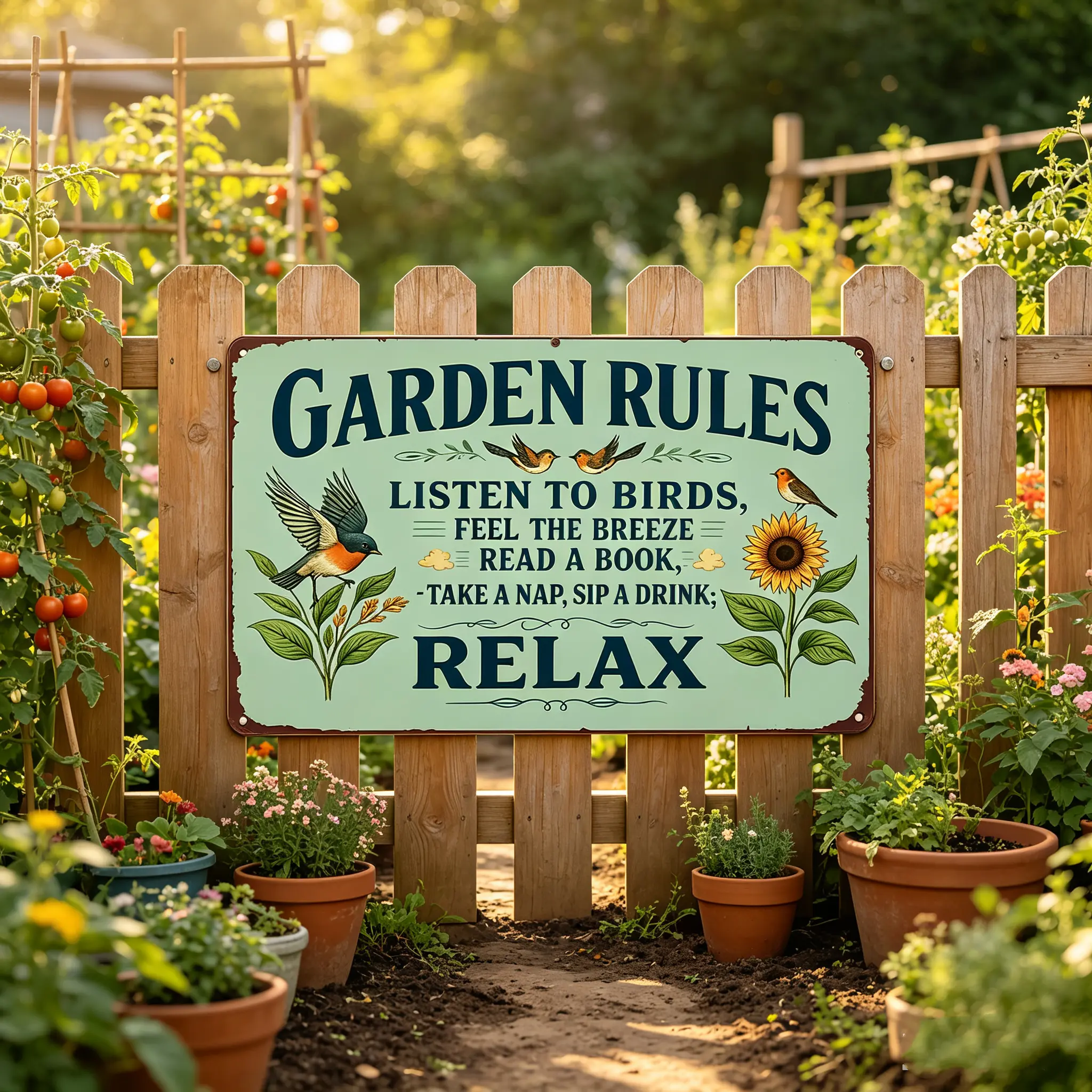 Smilelife Vintage Tin Metal Sign - Garden Accessories with Retro Look, Home Decor Plaque for Garden, Patio, 8x12 in & 12x16 in Outdoor Display Decor, Vintage Signs