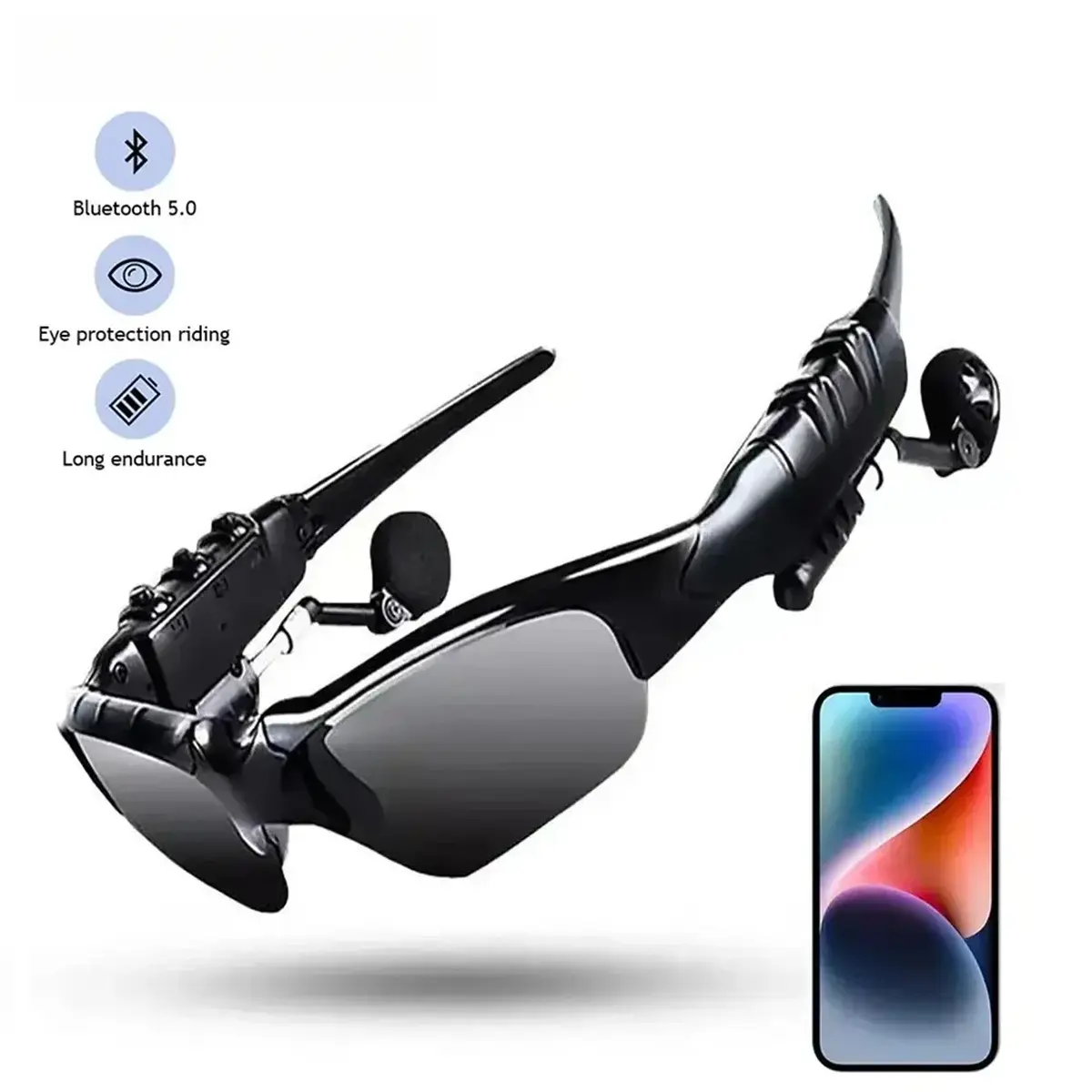 Multifunctional Smart Wearable Bluetooth 5.0 Headset Sunglasses - Polarized Lens, Stereo Audio Headphones, Phone Sync, for Biking Riders, Driving