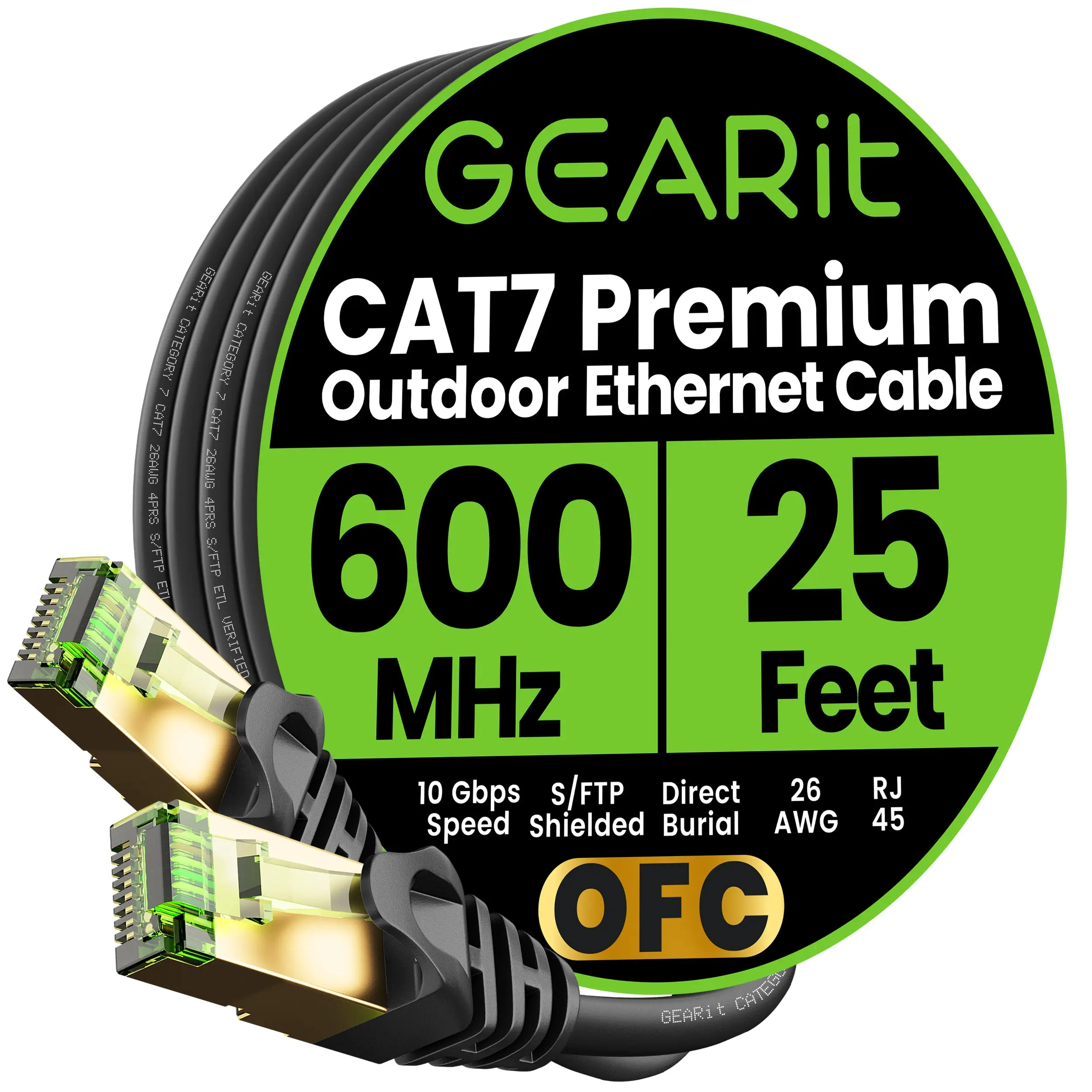 Cat7 Outdoor Ethernet Patch Cable - SFTP Shielded Foil Twisted Pair - Waterproof, Black Cat7 Outdoor Ethernet Patch Cable - SFTP Shielded Foil Twisted Pair - Waterproof, Black