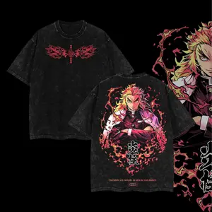 Hashira Demon Slayer Collection Double-Printed Washed T-Shirt – Demon Slayer Featuring Kyojuro Rengoku, Giyu Tomioka, Tengen Uzui, Iguro Obanai, Gyomei Himejima, Mitsuri Kanroji, Vintage Oversized Heavyweight Cotton Anime Tee, Unisex Manga Streetwear Top