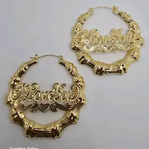 I LOVE YOU  hoops earrings bamboo style large zise Gold-plated light weight 65MM christmas gift gold jewelry