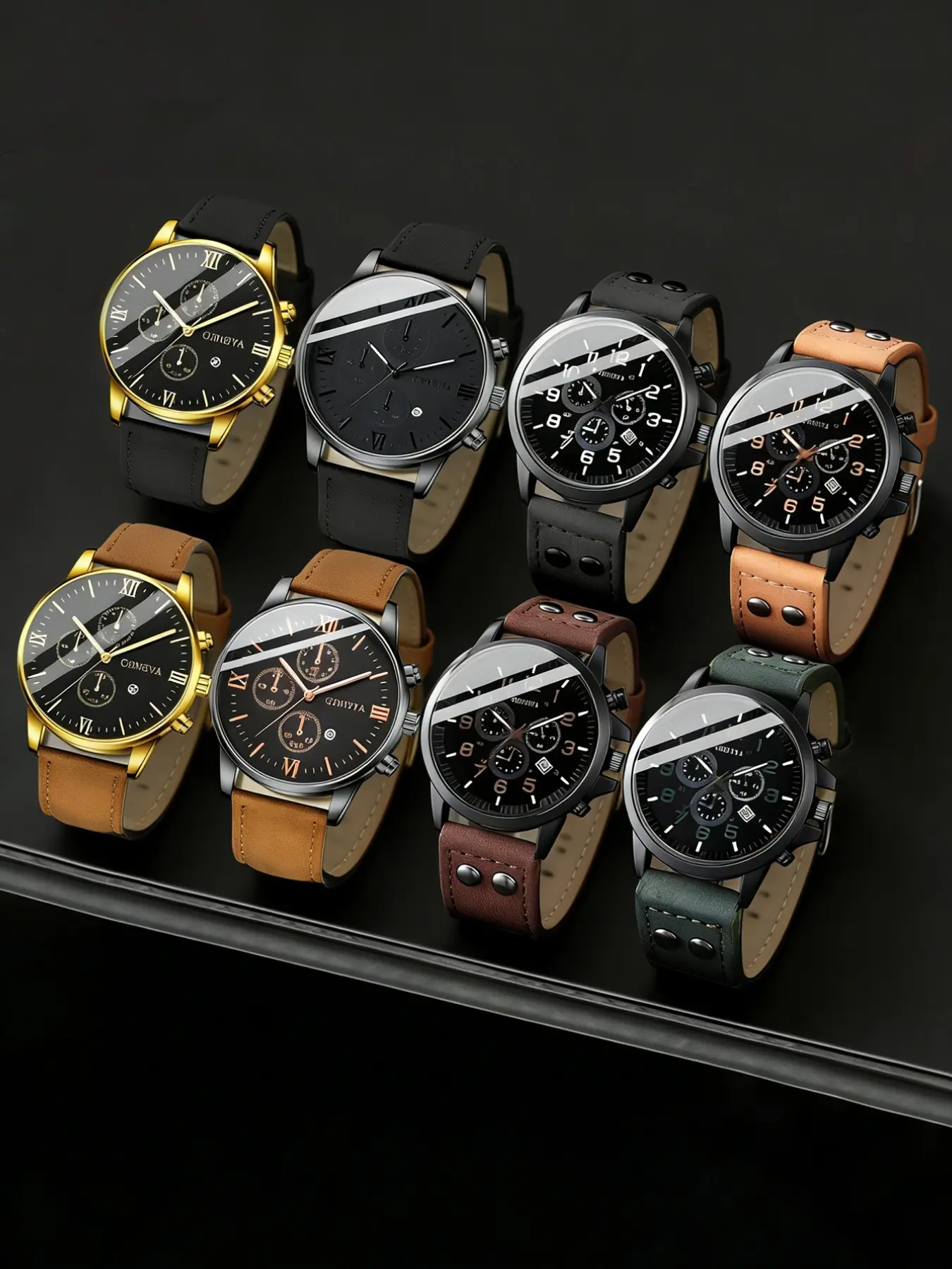 Men's Quartz Watch Set with Roman Numerals Calendar, PU Leather Strap, Analog Dial, Casual Style, Perfect Gift for Men，No box, Fashion Watch, Analog Quartz Watches, Fashionable Watches