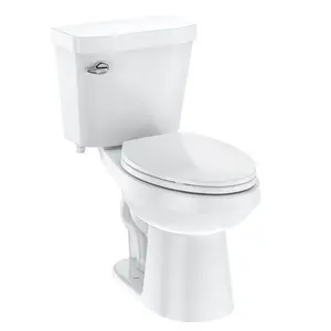 Two-Piece Toilet for Bathroom, ADA - Compliant Toilet with Height 21" Extra Tall, Round Soft Close Seat, Powerful Flush,Single Side - Press Lever​ Ceramic and Plastic Lid Raised Toilet