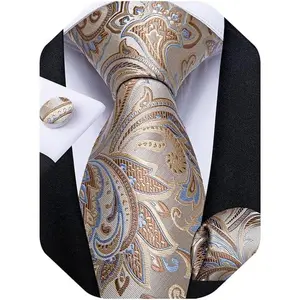 Mens Tie Set Silk Solid Paisley Necktie and Pocket Square Cufflinks Classic Formal Ties for Men Wedding Party