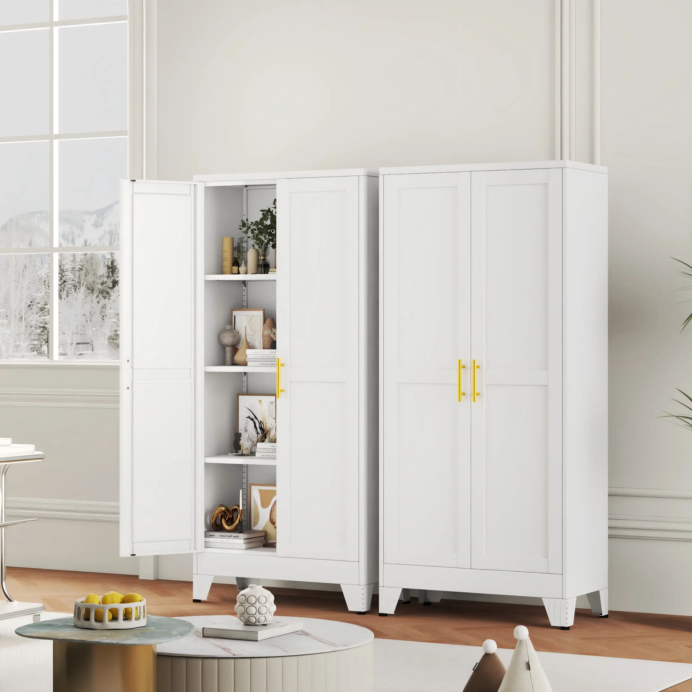 Metal Pantry Cabinet with 2 Doors  Freestanding Kitchen Storage Cupboard for Kitchen, Dining Room, Living Room & Bathroom